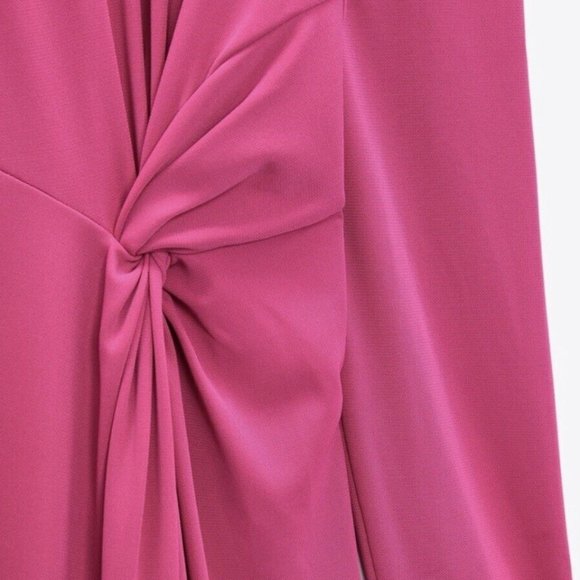 NWOT ZARA BLOGGERS FAV PINK KNOT FRONT DETAIL MIDI DRESS STRETCH MEDIUM - Picture 5 of 12